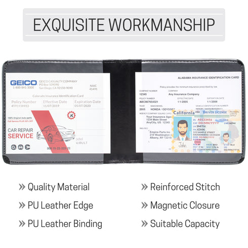 CANOPUS Car Registration and Insurance Holder, Magnetic Closure, Embossed Card Document Holder, Vehicle Glove Box Organizer
